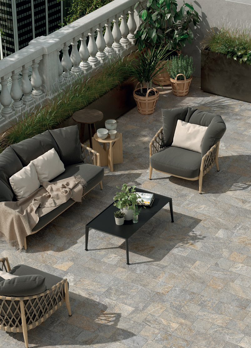 Gold Grey Nat. 20x20 + Gold Grey Nat. 20x40 Externa Quarzite Serie Effetto Pietra Emilceramica Piastrelle & Mosaici