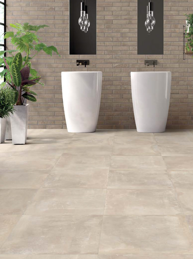 Wall: Terra Nat. 6x25 Floor: Avana Nat. Rett. 80x80 Kotto XL Serie Effetto Legno Emilceramica Piastrelle & Mosaici