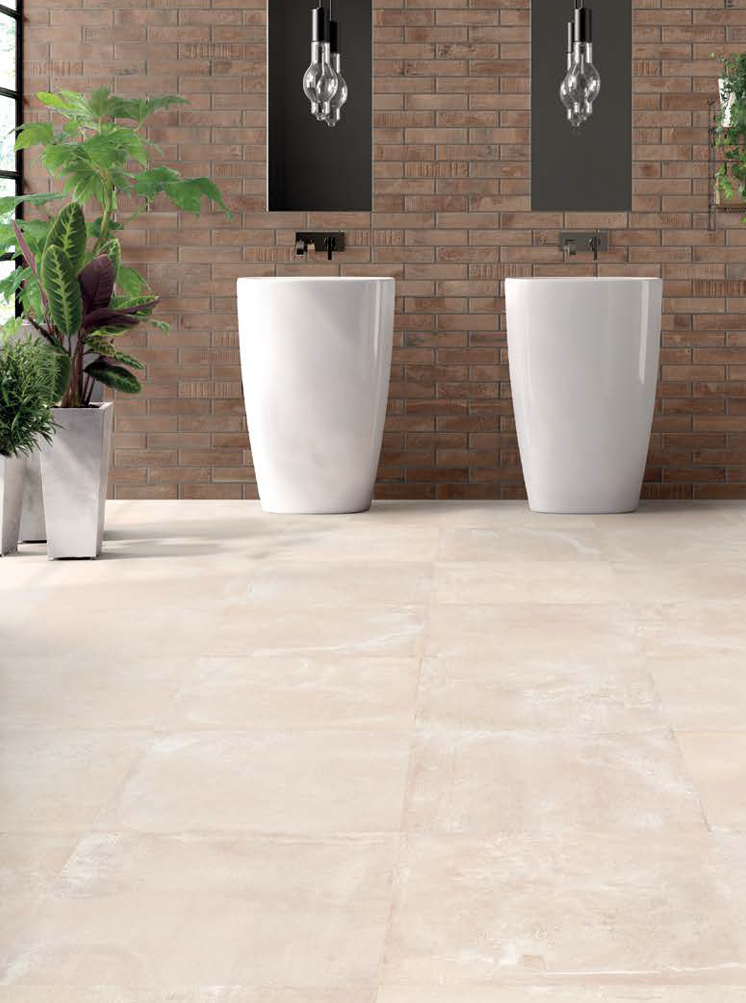 Wall: Mattone Nat. 6x25 Floor: Calce Nat. Rett. 80x80 Kotto XL Serie Effetto Legno Emilceramica Piastrelle & Mosaici