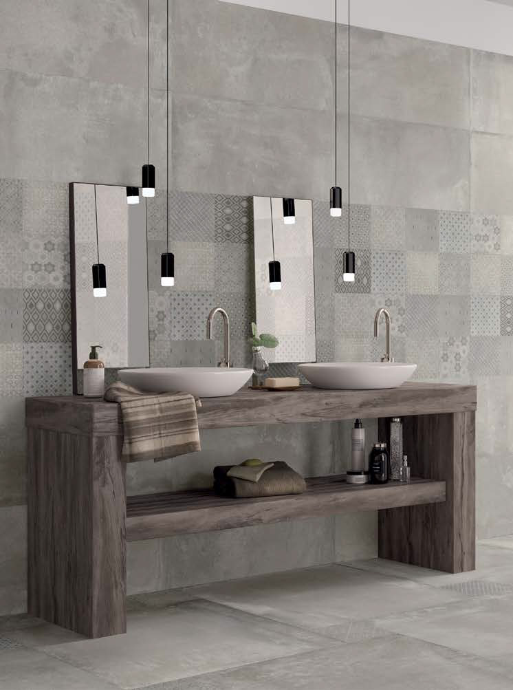 Wall: Calce Nat. 12,5x25 Floor: Cenere Nat. Rett. 80x80 Kotto XL Serie Effetto Legno Emilceramica Piastrelle & Mosaici