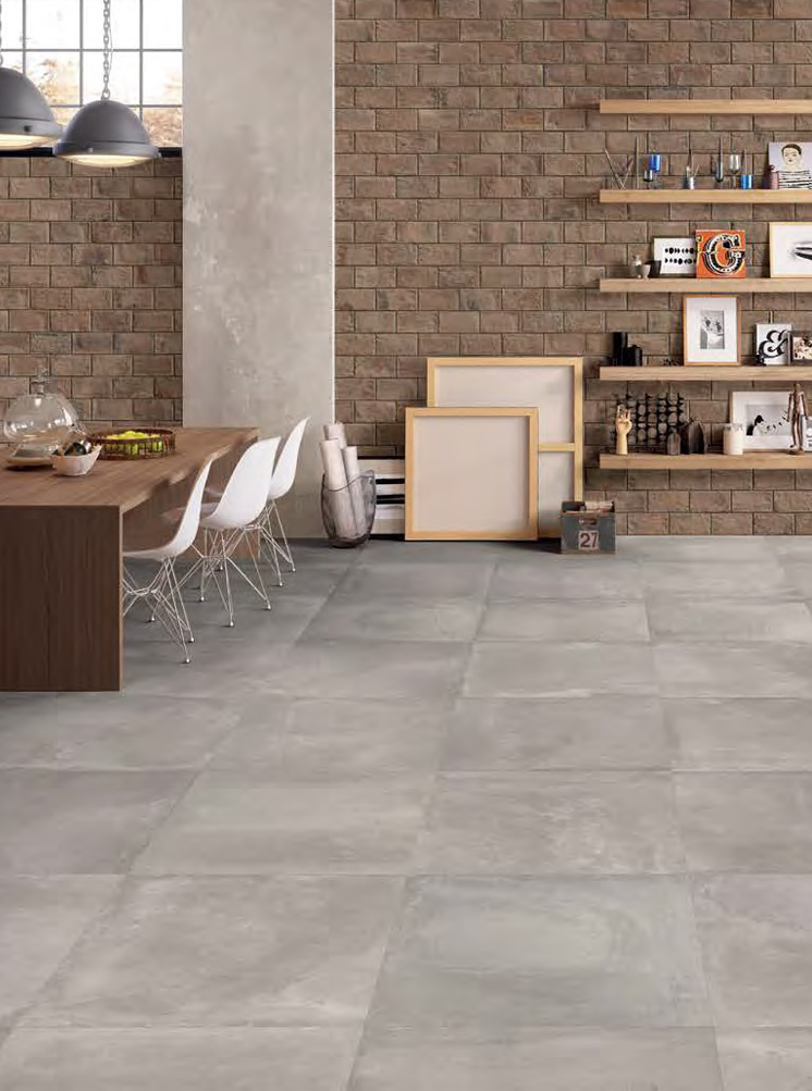 Wall: Mattone Nat. 12,5x25 Floor: Cenere Nat. Rett. 60x60 Kotto XL Serie Effetto Legno Emilceramica Piastrelle & Mosaici