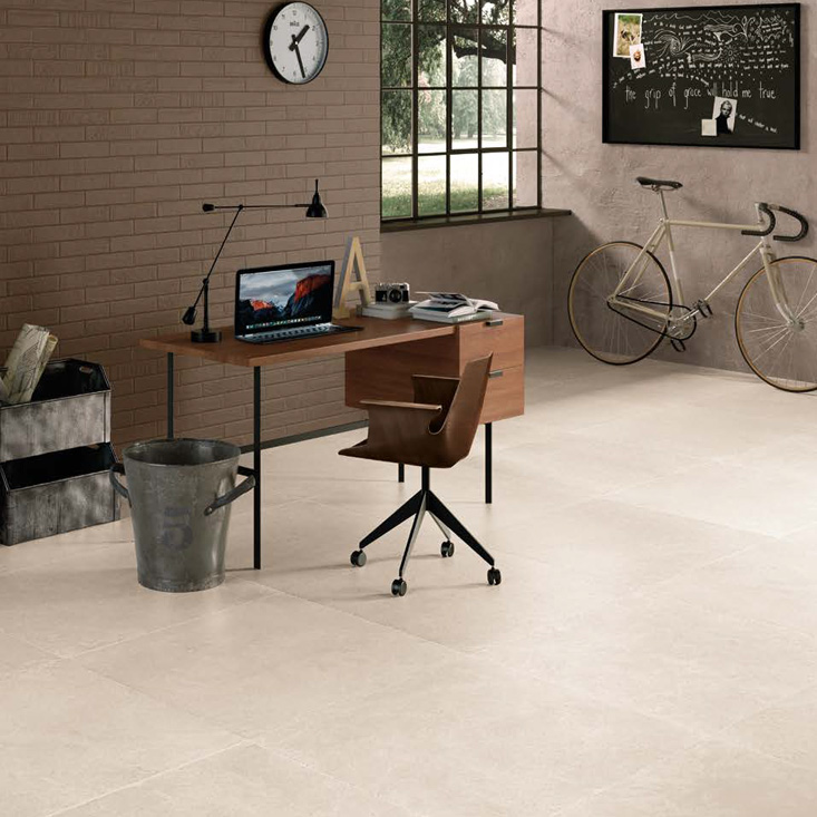 White Nat. Rett. 80x80 + Moka Nat. Brick Design 6x25 Milestone Serie Effetto Pietra Emilceramica Piastrelle & Mosaici