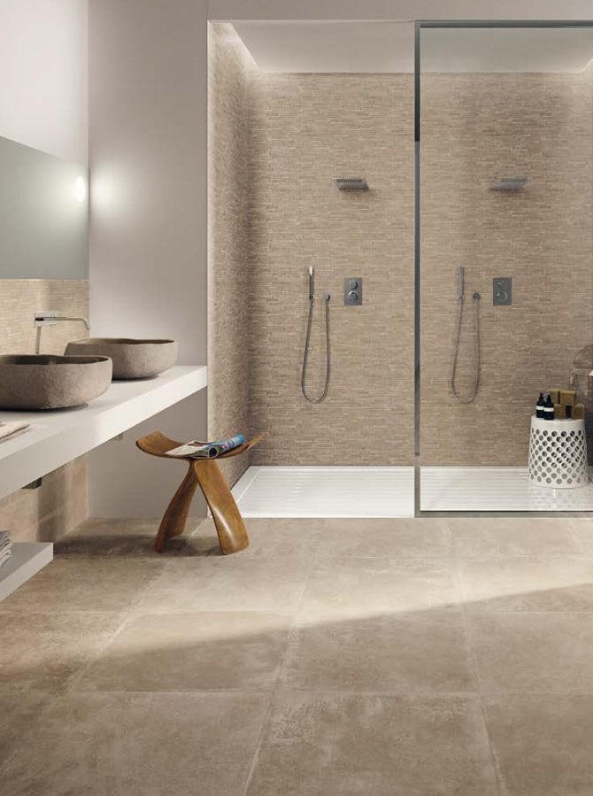 Nut 60x60 Naturale Rett. + Nut Muretto Petra Serie Effetto Pietra Emilceramica Piastrelle & Mosaici