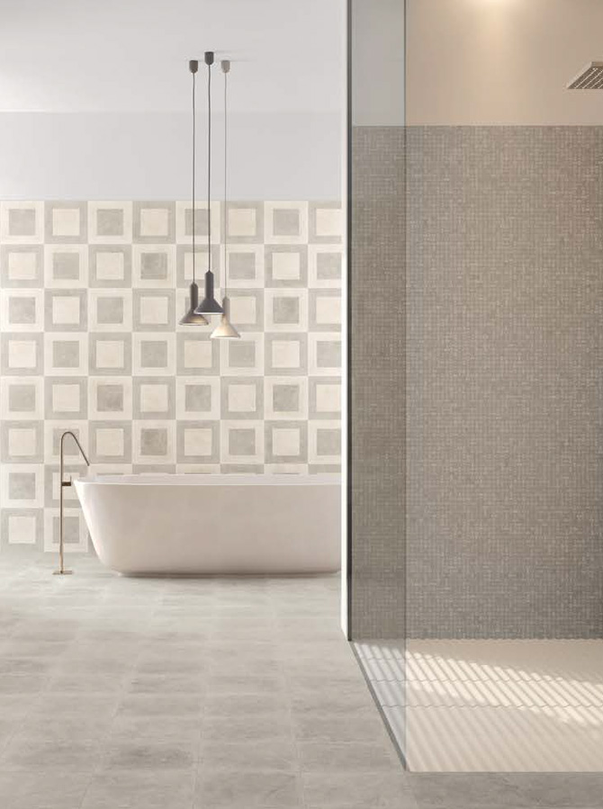 Decoro Quadri White-Grey + Grey 30x60 / 30x30 + Intreccio Grey Naturale Rett. Petra Serie Effetto Pietra Emilceramica Piastrelle & Mosaici