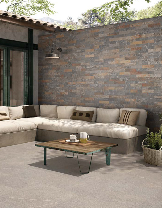 Fiammata Outdoor R11 Nat. Rett. 30x60 + Brick Spacco Multicolor Nat. 6x25 Piase Serie Effetto Pietra Emilceramica Piastrelle & Mosaici