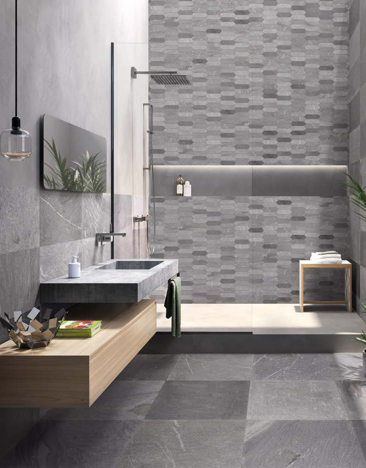 Dark Grey 60x60 / 30x60 + Dark Grey Mosaico Arrows Naturale Rettificato Tracce Serie Effetto Pietra Emilceramica Piastrelle & Mosaici