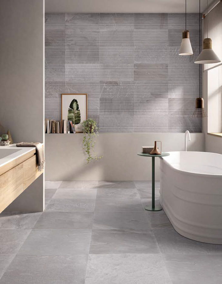 Grey 60x60 + Grey Rail 3D 30x60 Naturale Rettificato Tracce Serie Effetto Pietra Emilceramica Piastrelle & Mosaici