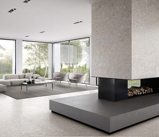 Bianco Nat. Rett. 30x60 + Bianco Lapp. Rett. 90x90 Lombarda Serie Effetto Pietra Ergon Piastrelle & Mosaici