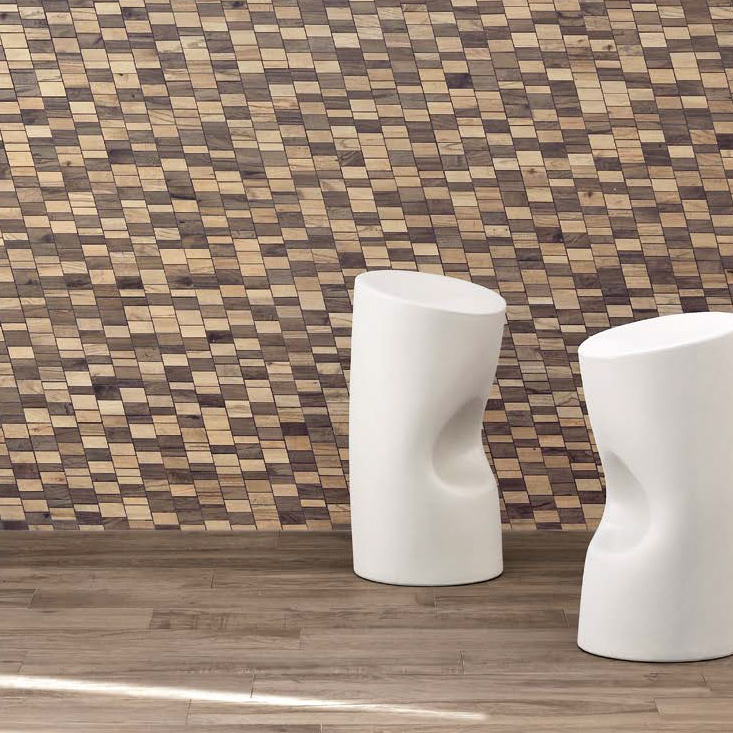 Mosaico Dyago Beige/Brown 30x30 + Brown Flax Rett. 15x90 Wood Talk Serie Effetto Legno Ergon Piastrelle & Mosaici