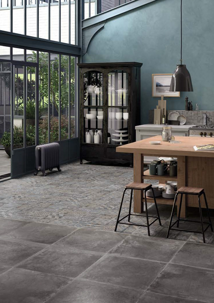 Black Nat. Rett. 60x60 + Eolie Black Nat. Rett. 20x20 Dust Serie Effetto Pietra Provenza Piastrelle & Mosaici