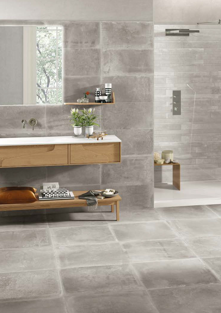 Grey Nat. Rett. 60x60 / 30x60 + Listelli Sfalsati Grey Nat. 30x60 Dust Serie Effetto Pietra Provenza Piastrelle & Mosaici