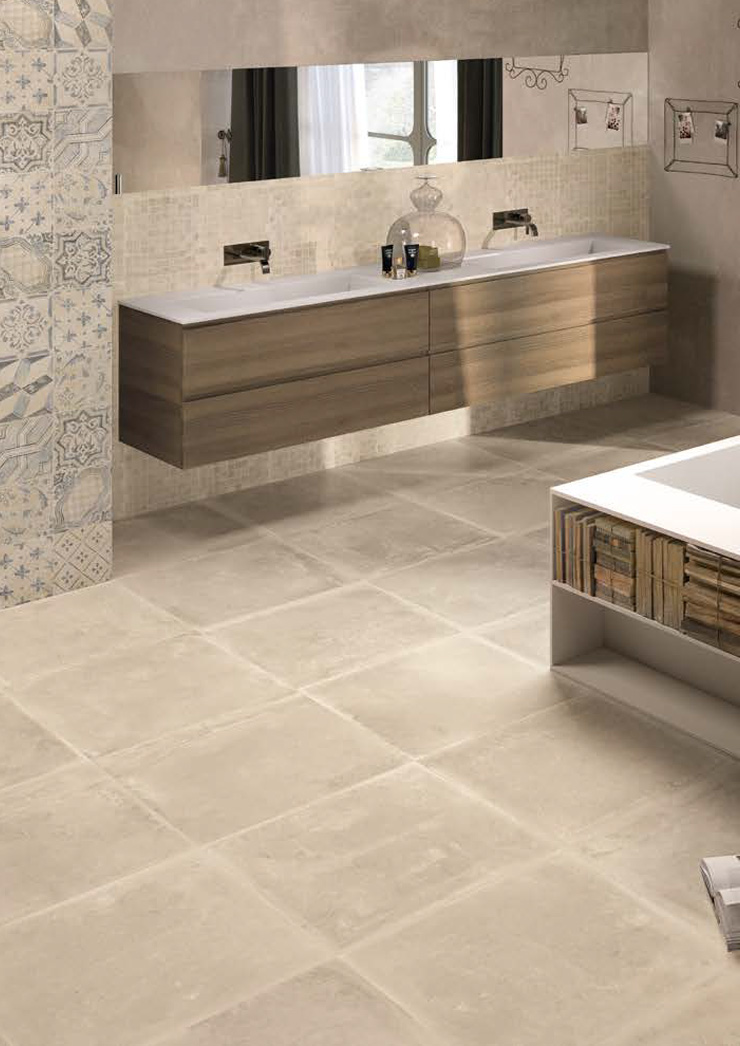 Sand Nat. Rett. 60x60 + Eolie Sand Nat. Rett. 20x20 + Mosaico Sand Nat. 30x30 Dust Serie Effetto Pietra Provenza Piastrelle & Mosaici