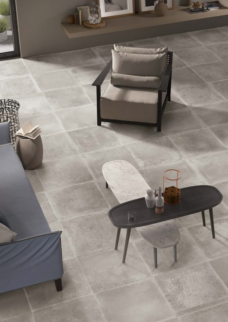 Grey Lapp. Rett. 60x60 + Grey Nat. Rett. 30x30 Dust Serie Effetto Pietra Provenza Piastrelle & Mosaici