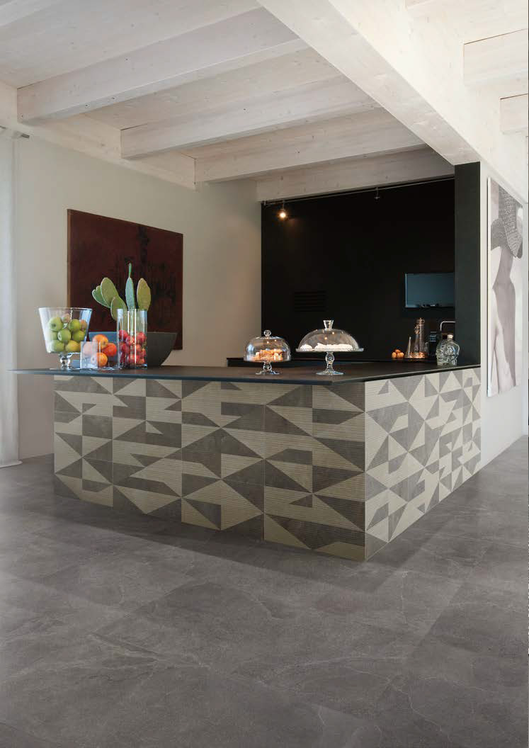 Moka Nat. Rett 60x60 + Intarsio 3D Sabbia/Moka Nat. Rett. 30x60 Eureka Serie Effetto Pietra Provenza Piastrelle & Mosaici