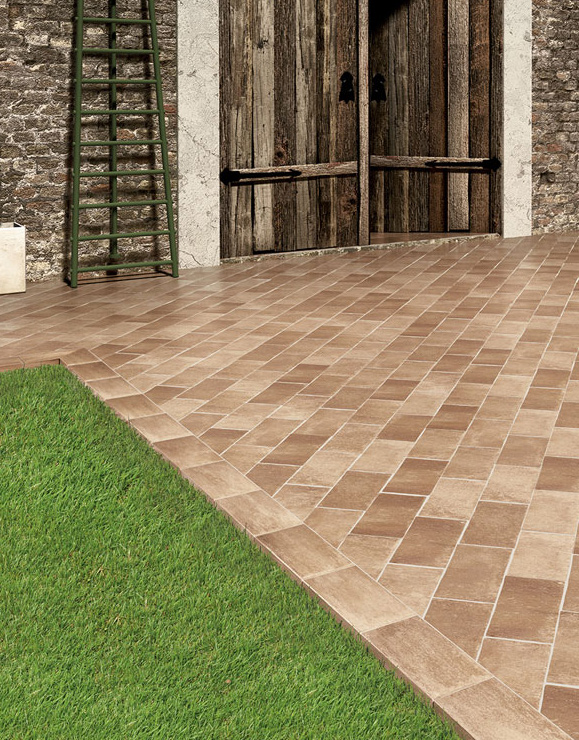 Floor: Tramonto 15,1x30,6 Outdoor Naturale Strutturato Bordo Mosso + Elemento L Monolitico Outdoor 15x30x4 Camelot Serie Cotto Il Cavallino Ceramiche Piastrelle & Mosaici