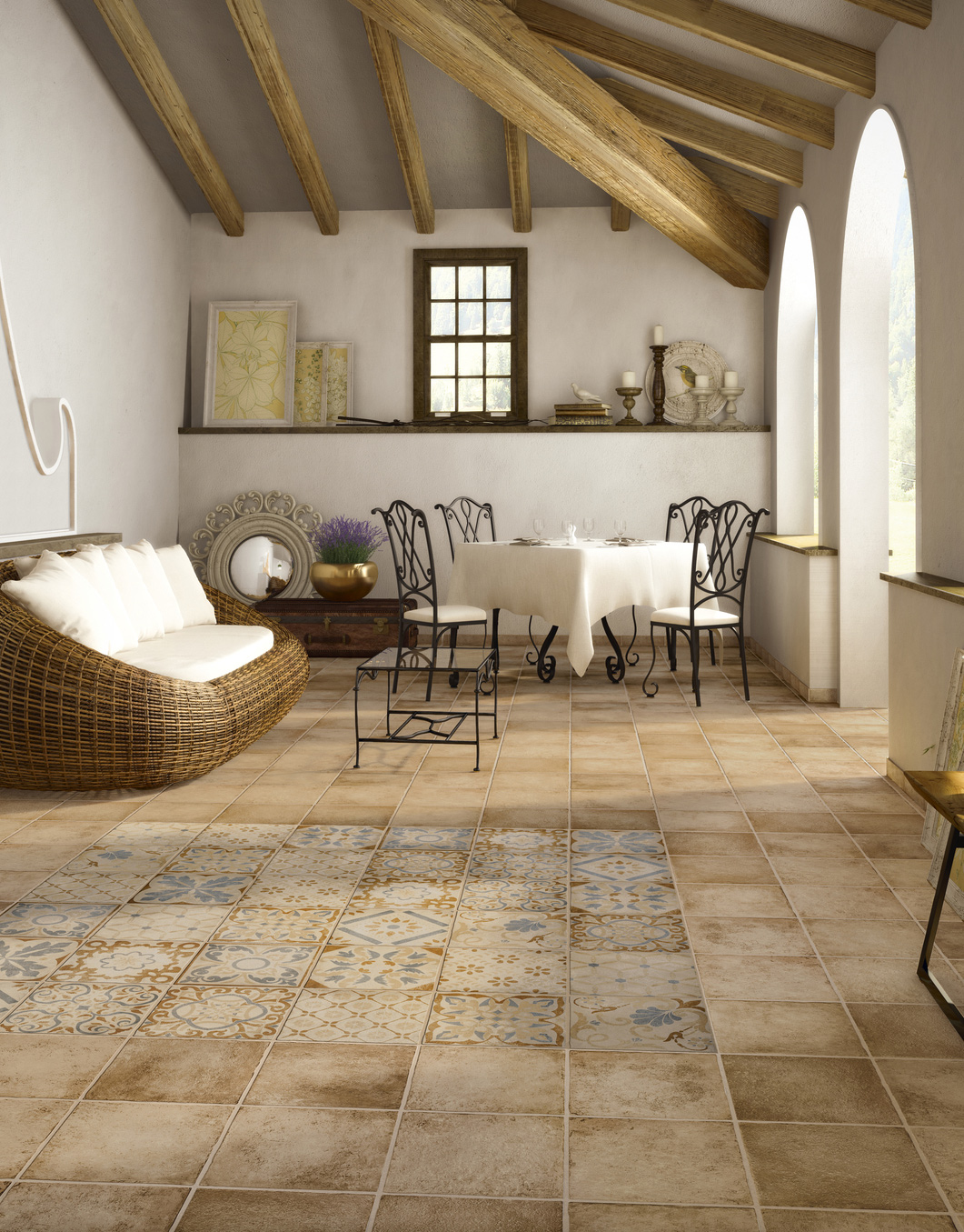 Floor: San Gimignano 30,6x30,6 + Formella Mix B 30,6x30,6 Naturale Strutturato Bordo Mosso Country Serie Cotto Il Cavallino Ceramiche Piastrelle & Mosaici