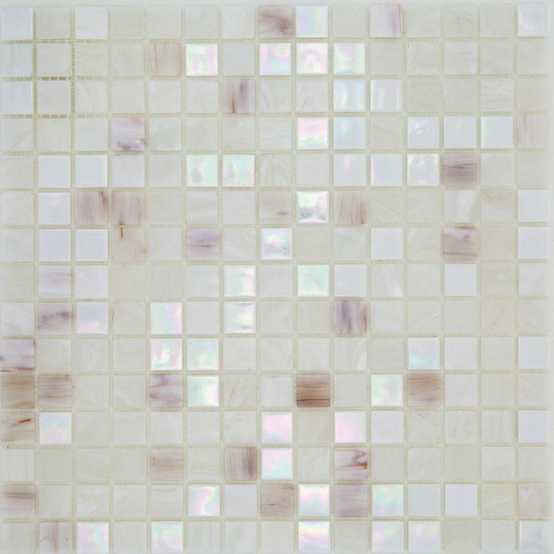 PURE WHITE Pasta di Vetro Satinata / Cangiante / Iridescente Mix Gold+Goldsilk+Patchwork 20x20 Serie Mosaico Ston Piastrelle & Mosaici